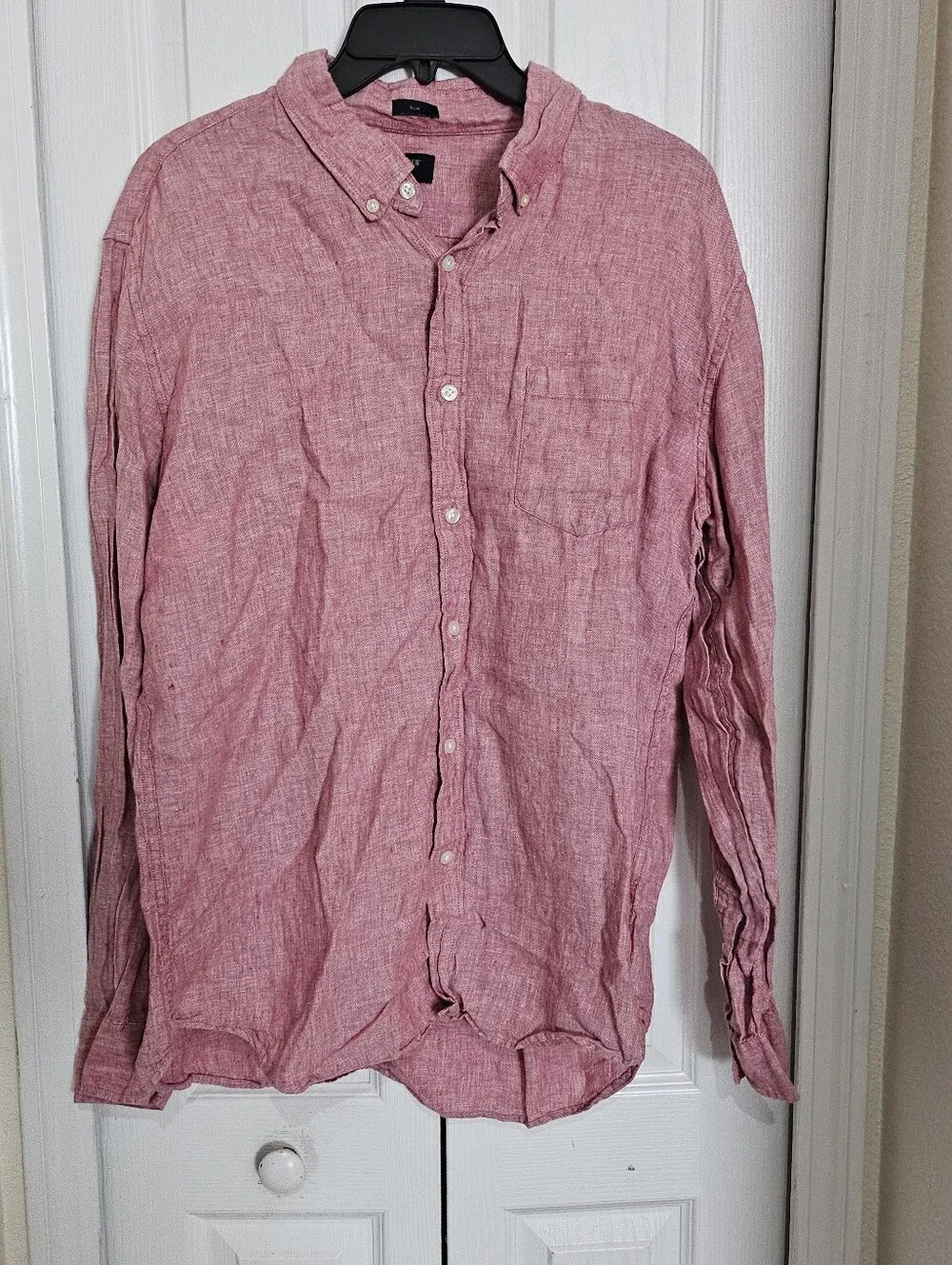 J.Crew 100% Linen Button Front Shirt Men's XL Pink Slim Fit Long Sleeve.